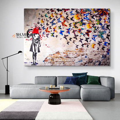 Banksy Butterfly Shot Canvas Wall Art