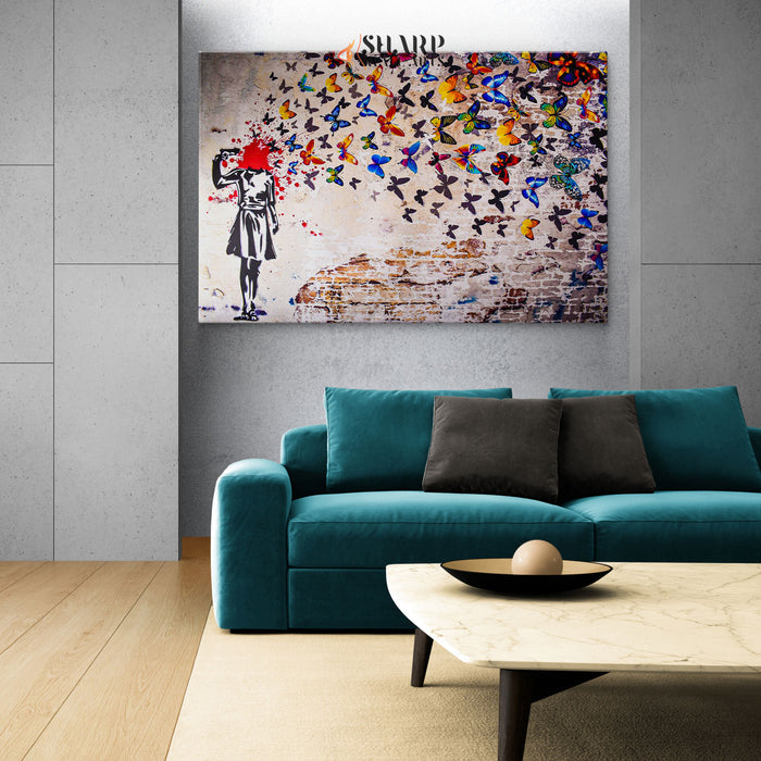 Banksy Butterfly Shot Canvas Wall Art