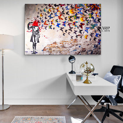 Banksy Butterfly Shot Canvas Wall Art