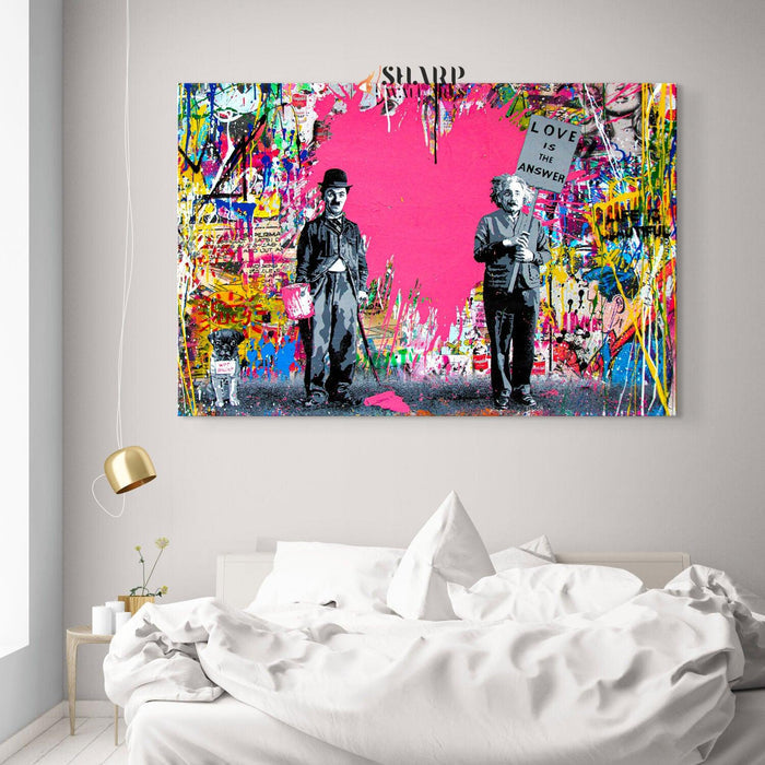 Banksy Chaplin And Einstein Love Is The Answer Graffiti Wall Art Canvas - SharpWallArts