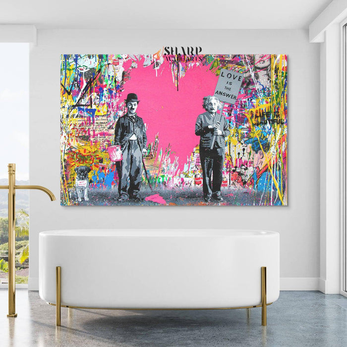 Banksy Chaplin And Einstein Love Is The Answer Graffiti Wall Art Canvas - SharpWallArts
