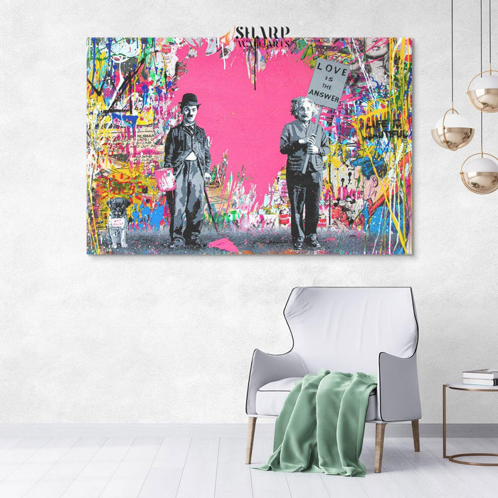 Banksy Chaplin And Einstein Love Is The Answer Graffiti Wall Art Canvas - SharpWallArts