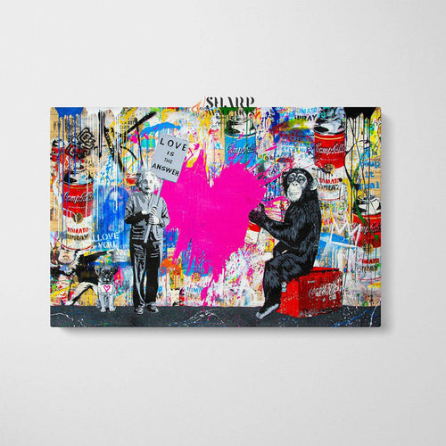 Banksy Einstein And Monkey Love Is The Answer Graffiti Wall Art Canvas - SharpWallArts