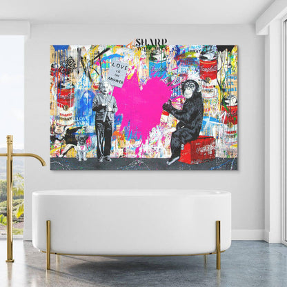 Banksy Einstein And Monkey Love Is The Answer Graffiti Wall Art Canvas - SharpWallArts