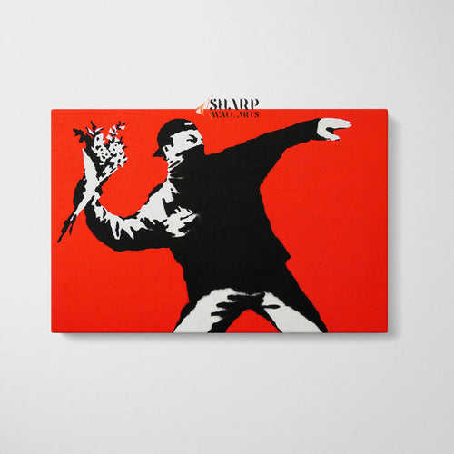 Banksy Flower Thrower Canvas Wall Art