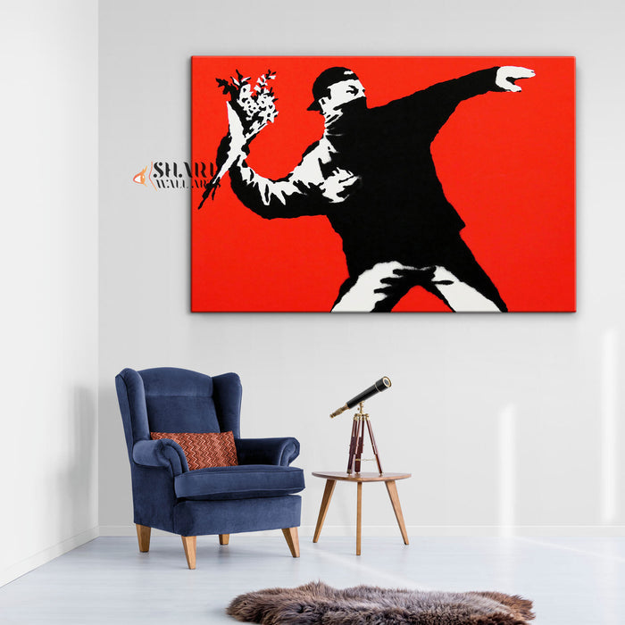 Banksy Flower Thrower Canvas Wall Art