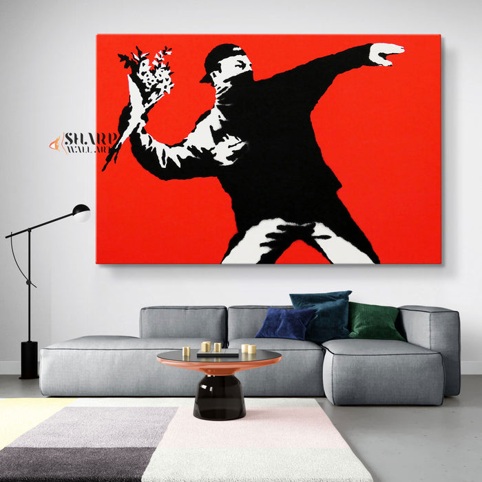 Banksy Flower Thrower Canvas Wall Art