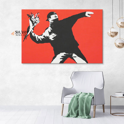 Banksy Flower Thrower Canvas Wall Art
