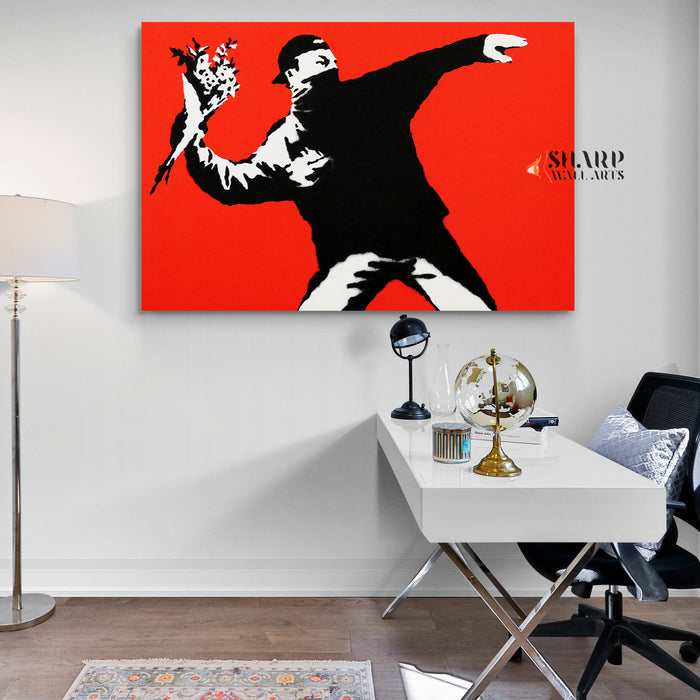 Banksy Flower Thrower Canvas Wall Art