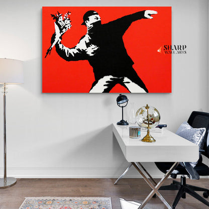 Banksy Flower Thrower Canvas Wall Art