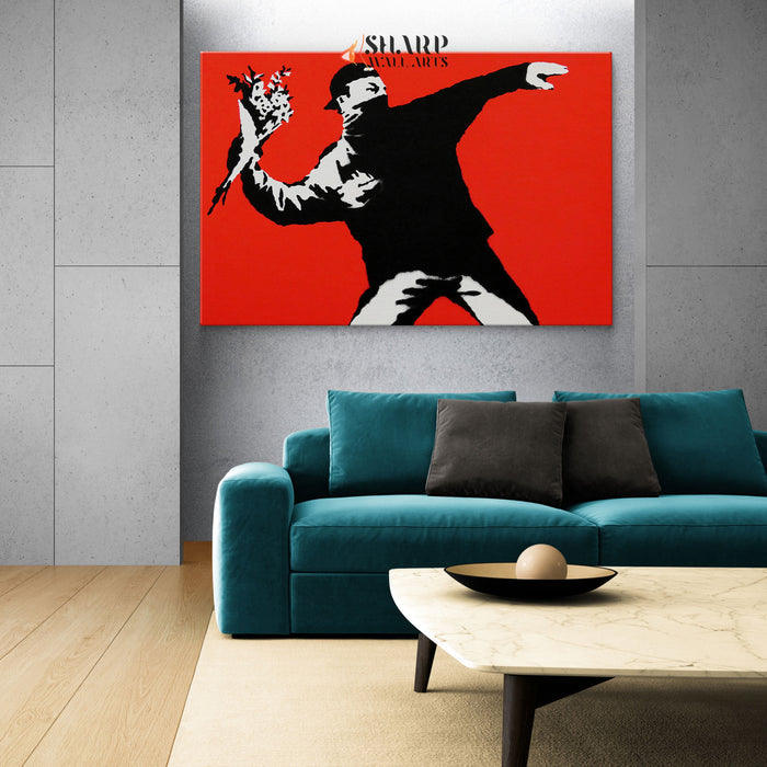 Banksy Flower Thrower Canvas Wall Art