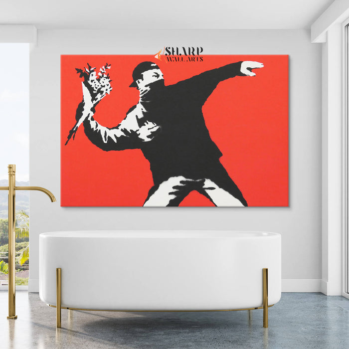 Banksy Flower Thrower Canvas Wall Art