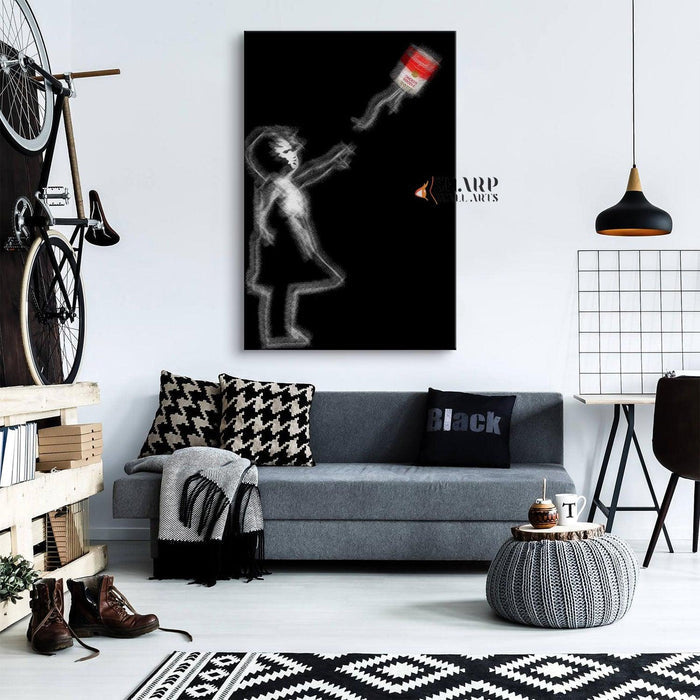 Banksy Girl With Campbell’s Soup Canvas Wall Art - SharpWallArts