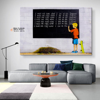 Banksy I Must Not Copy What I See on Simpsons Canvas Wall Art