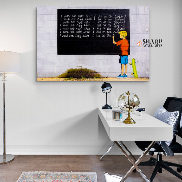 Banksy I Must Not Copy What I See on Simpsons Canvas Wall Art
