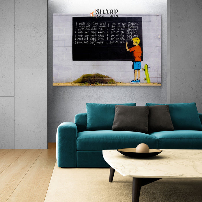 Banksy I Must Not Copy What I See on Simpsons Canvas Wall Art