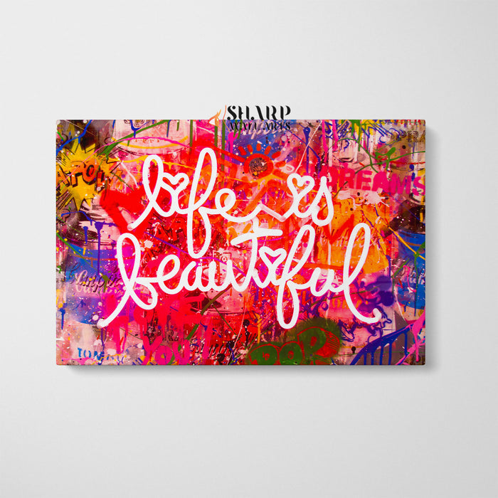 Banksy Life Is Beautiful Neon Sign Canvas Wall Art