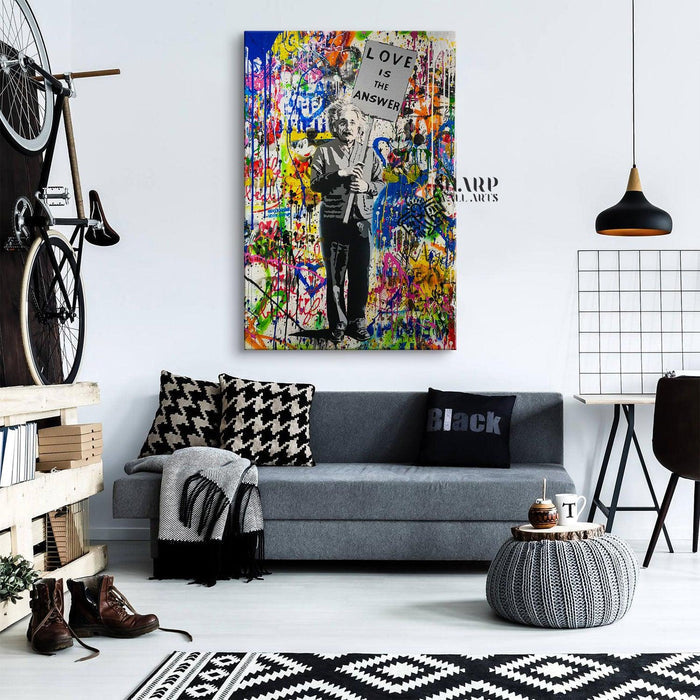 Banksy Love Is The Answer Albert Einstein Street Art Graffiti Canvas - SharpWallArts