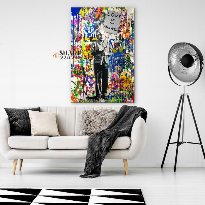 Banksy Love Is The Answer Albert Einstein Street Art Graffiti Canvas - SharpWallArts