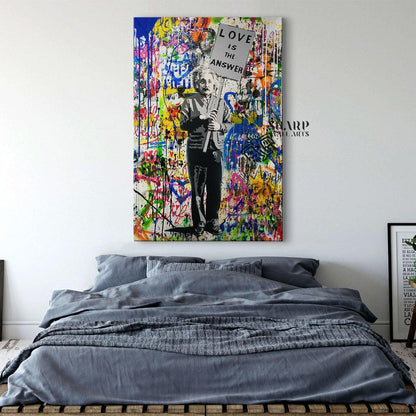 Banksy Love Is The Answer Albert Einstein Street Art Graffiti Canvas - SharpWallArts