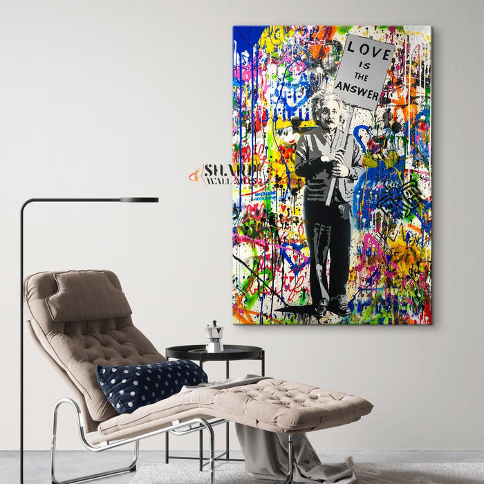 Banksy Love Is The Answer Albert Einstein Street Art Graffiti Canvas - SharpWallArts