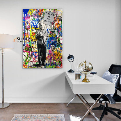 Banksy Love Is The Answer Albert Einstein Street Art Graffiti Canvas - SharpWallArts