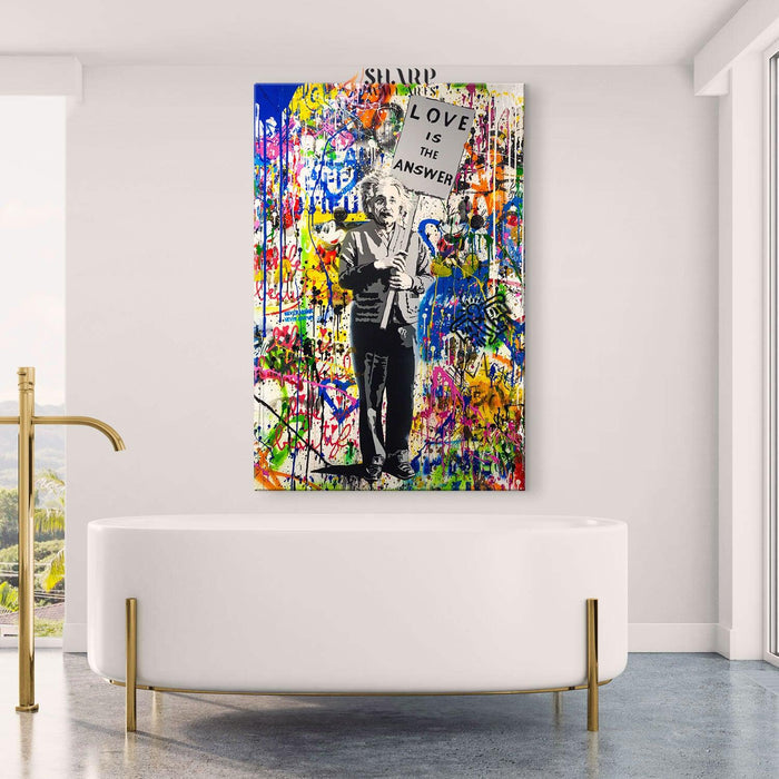 Banksy Love Is The Answer Albert Einstein Street Art Graffiti Canvas - SharpWallArts