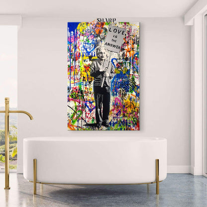 Banksy Love Is The Answer Albert Einstein Street Art Graffiti Canvas - SharpWallArts