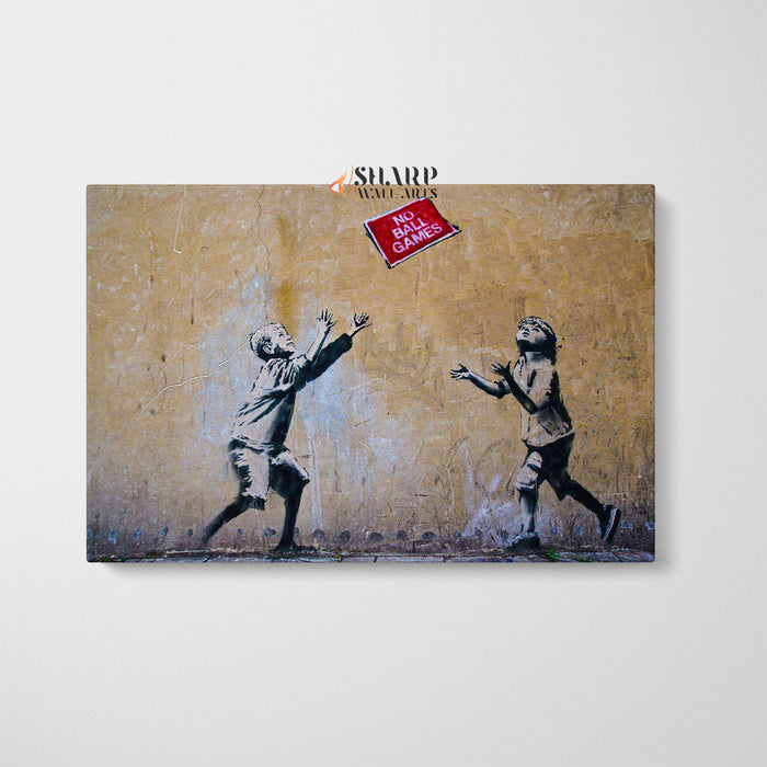 Banksy No Ball Games Canvas Wall Art