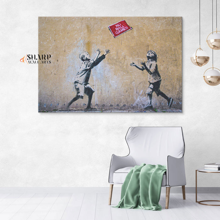 Banksy No Ball Games Canvas Wall Art