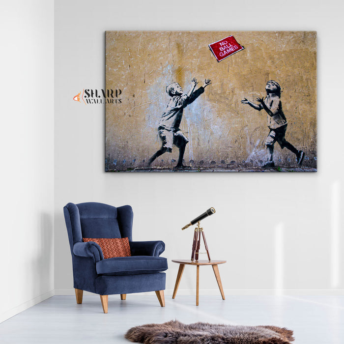 Banksy No Ball Games Canvas Wall Art