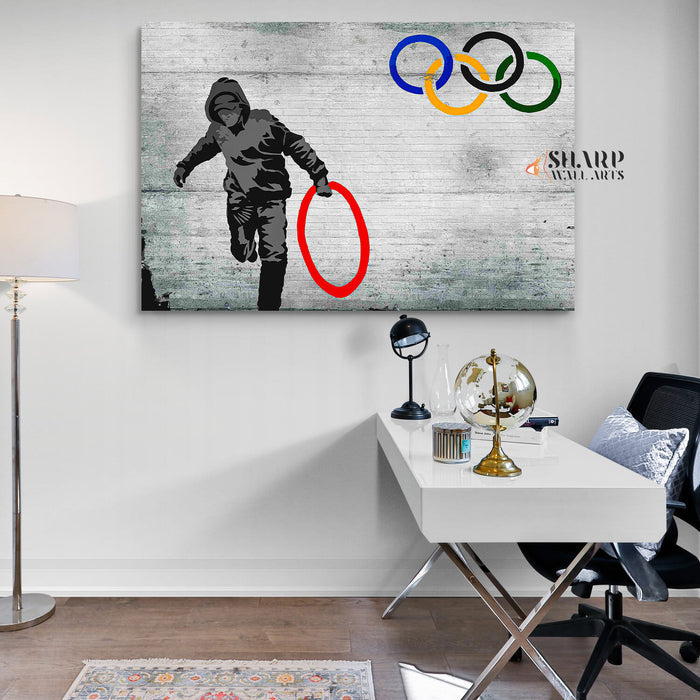Banksy Olympic Rings Canvas Wall Art