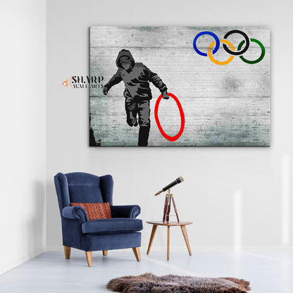 Banksy Olympic Rings Canvas Wall Art