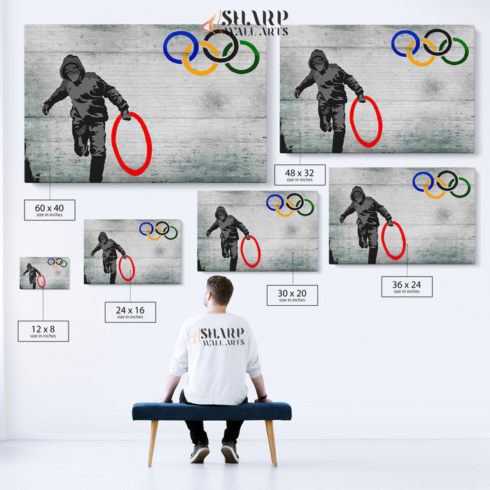 Banksy Olympic Rings Canvas Wall Art