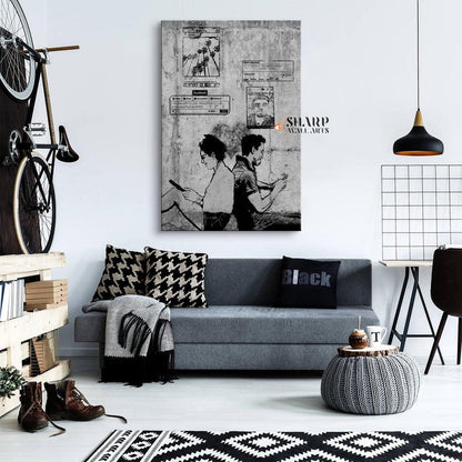 Banksy Social Media Lovers Canvas Wall Art - SharpWallArts