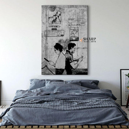 Banksy Social Media Lovers Canvas Wall Art - SharpWallArts