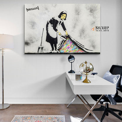 Banksy Sweep It Under Canvas Wall Art - SharpWallArts