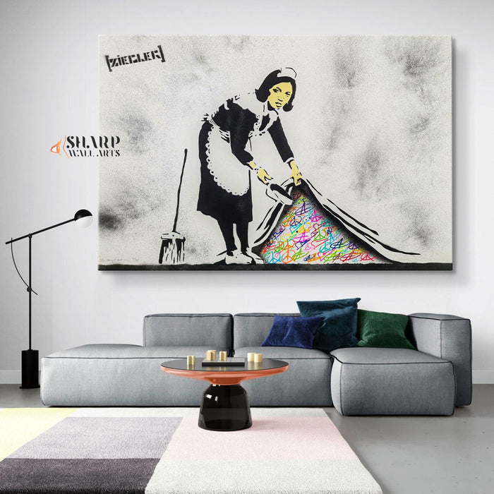 Banksy Sweep It Under Canvas Wall Art - SharpWallArts