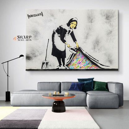 Banksy Sweep It Under Canvas Wall Art - SharpWallArts