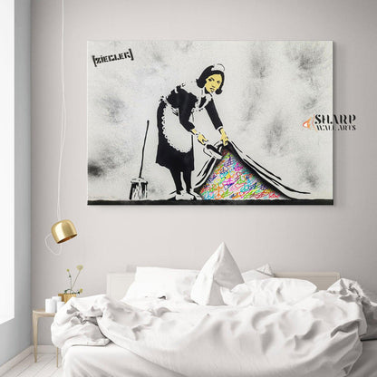Banksy Sweep It Under Canvas Wall Art - SharpWallArts