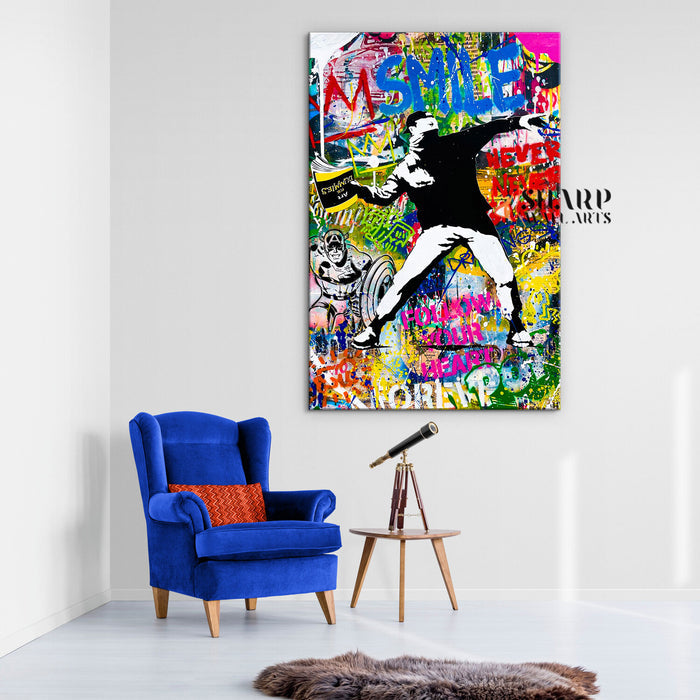 Banksy Thrower Canvas Wall Art