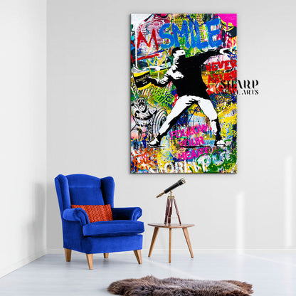 Banksy Thrower Canvas Wall Art