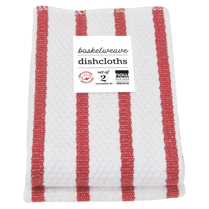 Basketweave Red Dishcloths Set of 2