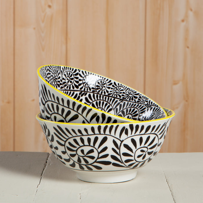 Black Vines Stamped Bowl 6 inch