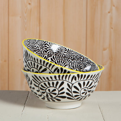 Black Vines Stamped Bowl 6 inch