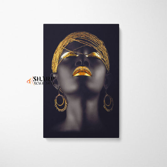 Black Woman With Golden Makeup Canvas Wall Art