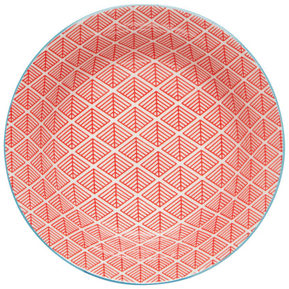 Blue Red Dash Stamped Bowl 8 Inch