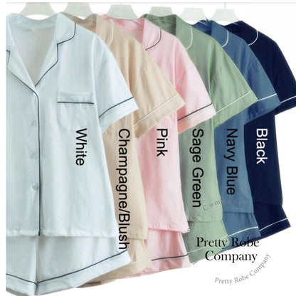 Bridesmaid Cotton Short Pyjamas  Bridal Party Gift - Sage green pj set- pink pyjama set