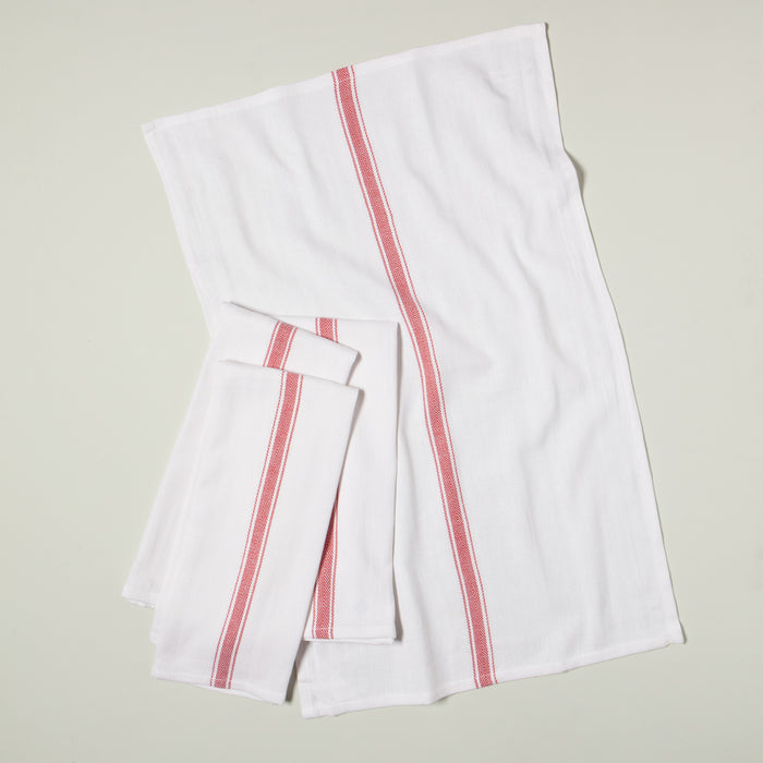 Brooklyn Stripe Poppy Red Dishtowels Set of 4