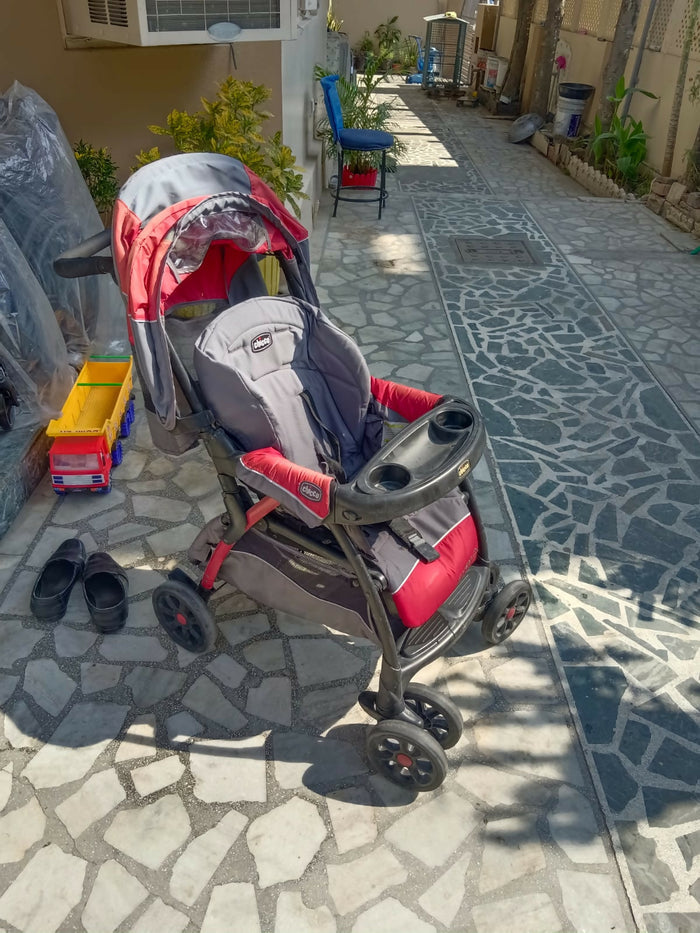 CHICCO CORTINA Baby Stroller/Pram in Almost New condition, available in Udaipur, featuring a comfortable reclining seat, protective canopy, safety harness, smooth wheels, foldable frame, and spacious storage for everyday outings.